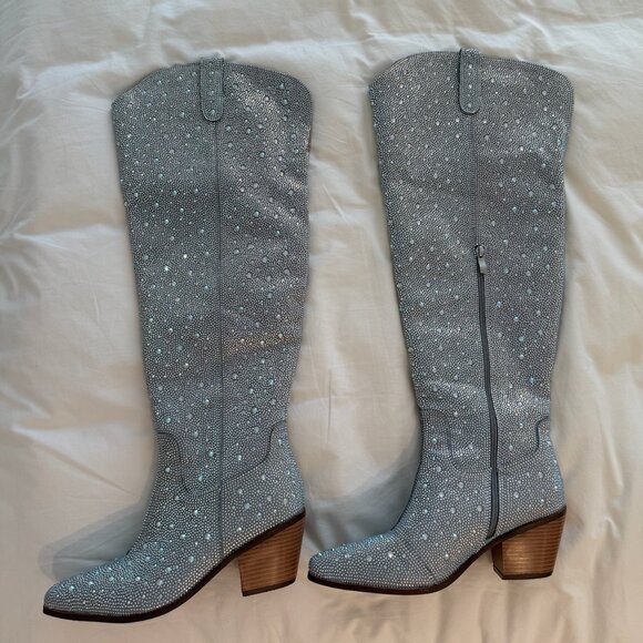 Rhinestone Over the Knee Cowboy Boots, Sparkly Bling Cowgirl Boots - Size 9 - Picture 3 of 8